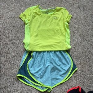 Nike Bright Yellow Top and Light Blue Shorts